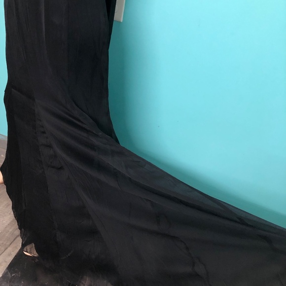 VTG Y2K~Watters & Watters~Black Halter Chiffon Satin Mermaid Evening Formal~8 - Picture 8 of 15